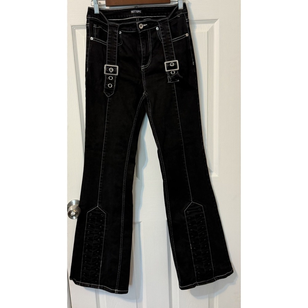 Hot Topic Black Buckle Lace Up Flare Goth Punk Grunge Y2K Retro Juniors Size 5
